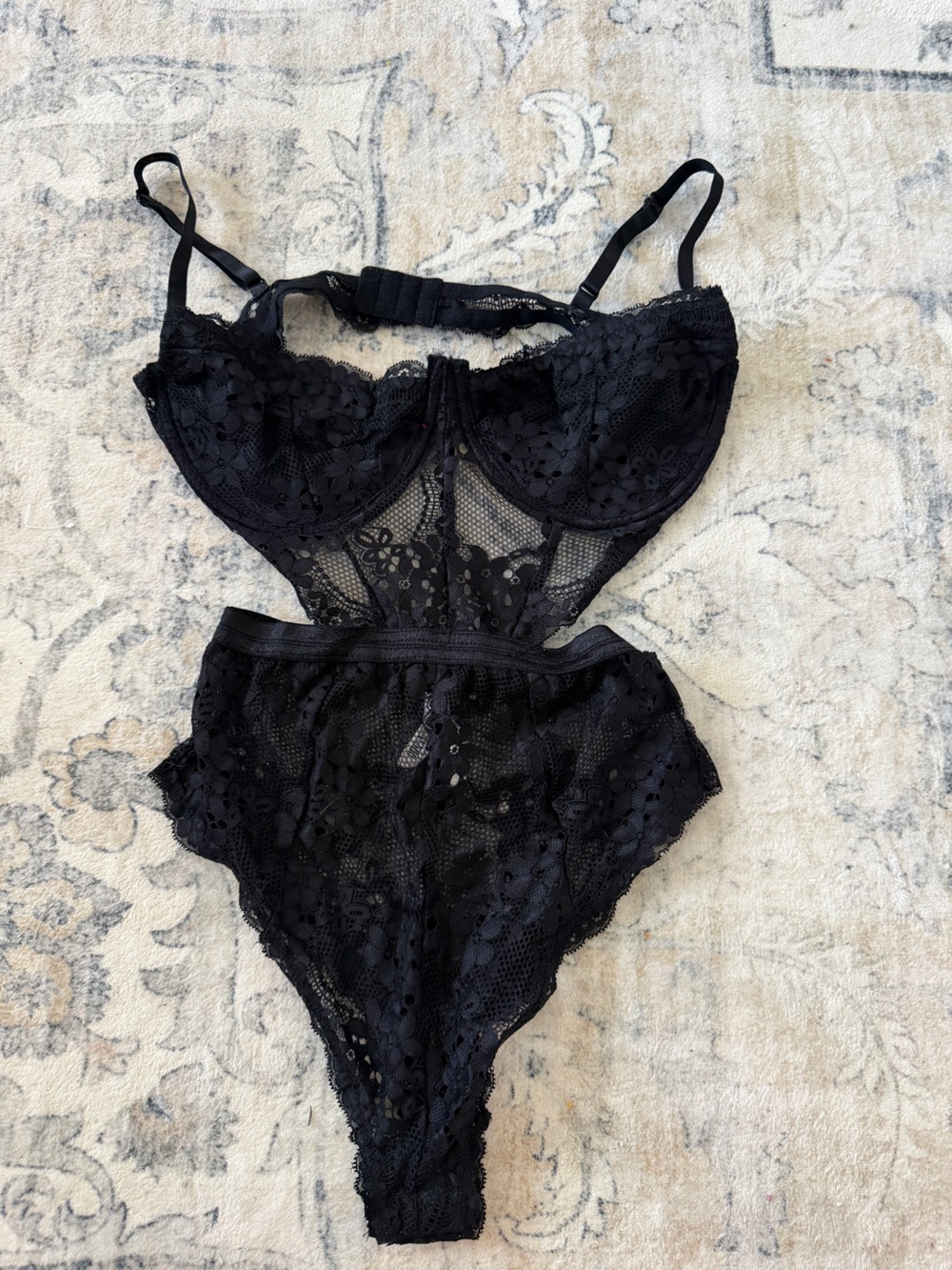 refuge Black Floral Lace Bralette Bodysuit